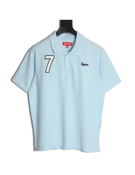 Supreme No. 7 Embroidered Cursive Pattern Short-Sleeve Polo Shirt,Supreme