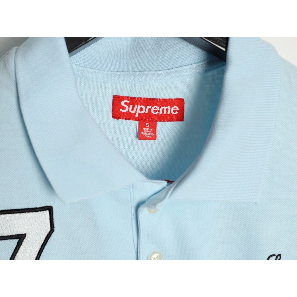 Supreme No. 7 Embroidered Cursive Pattern Short-Sleeve Polo Shirt,Supreme
