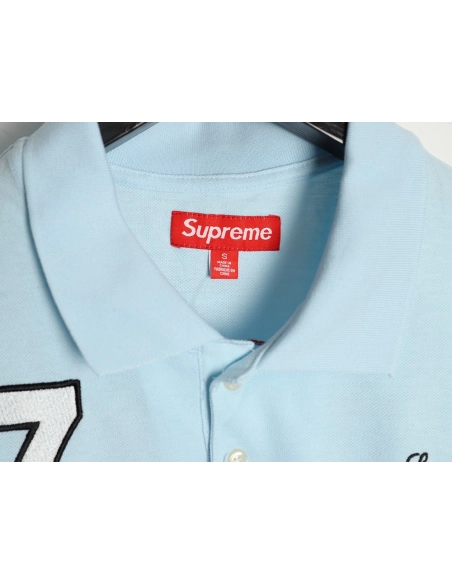 Supreme No. 7 Embroidered Cursive Pattern Short-Sleeve Polo Shirt,Supreme