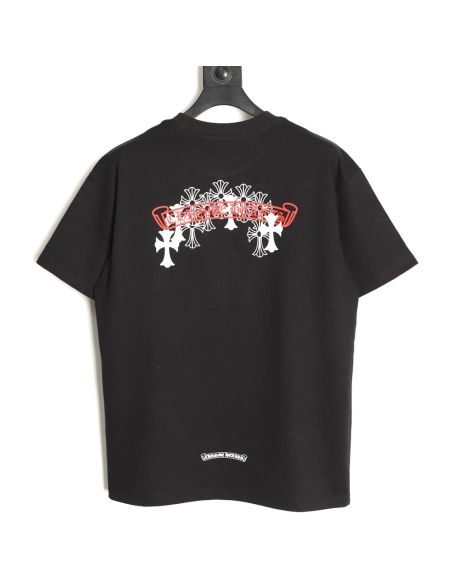 Chrome Hearts Scroll Black White Cross Short-Sleeve T-Shirt TSK1,Chrome Hearts