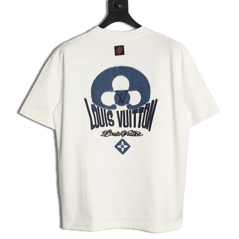 Louis Vuitton Distressed Denim Patchwork Embroidery Crewneck T-Shirt,Louis Vuitton