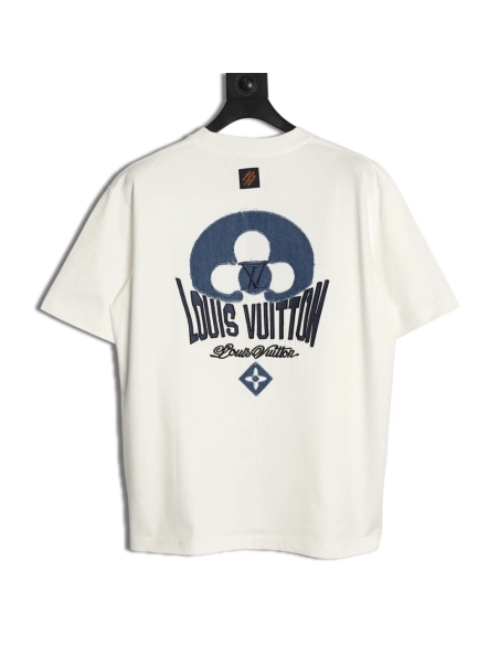 Louis Vuitton Distressed Denim Patchwork Embroidery Crewneck T-Shirt,Louis Vuitton