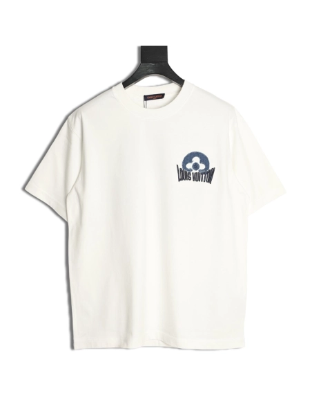 Louis Vuitton Distressed Denim Patchwork Embroidery Crewneck T-Shirt,Louis Vuitton