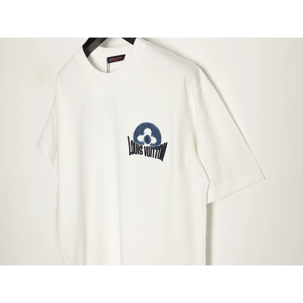 Louis Vuitton Distressed Denim Patchwork Embroidery Crewneck T-Shirt,Louis Vuitton