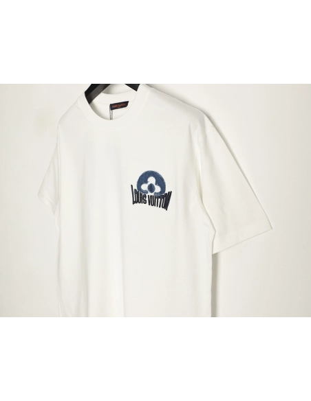 Louis Vuitton Distressed Denim Patchwork Embroidery Crewneck T-Shirt,Louis Vuitton