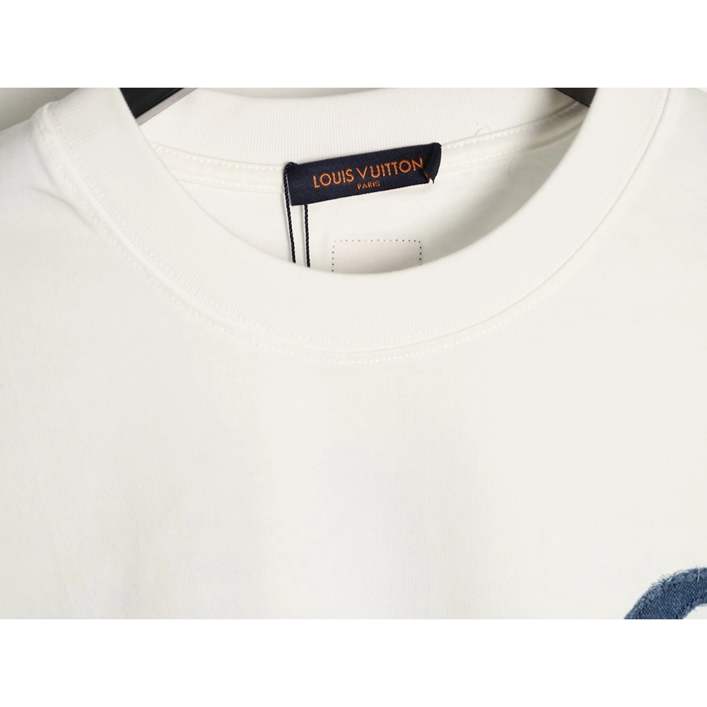 Louis Vuitton Distressed Denim Patchwork Embroidery Crewneck T-Shirt,Louis Vuitton