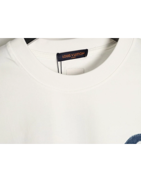 Louis Vuitton Distressed Denim Patchwork Embroidery Crewneck T-Shirt,Louis Vuitton
