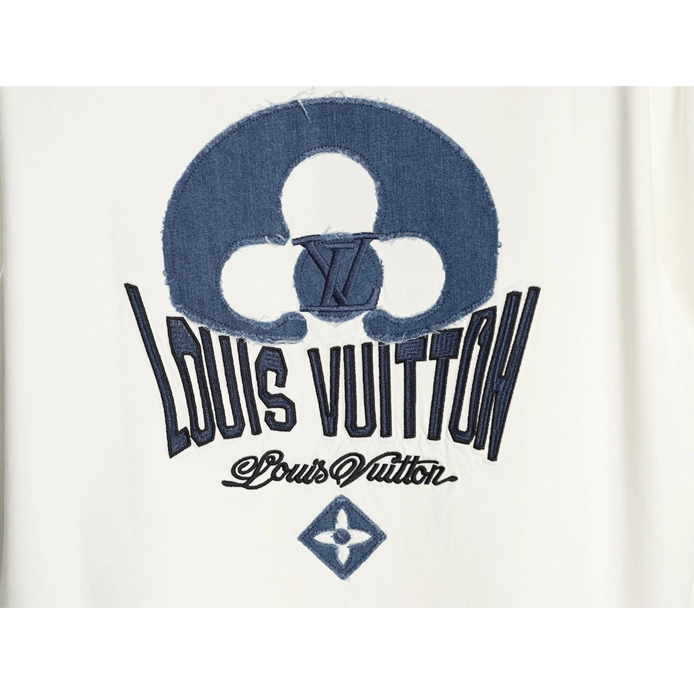 Louis Vuitton Distressed Denim Patchwork Embroidery Crewneck T-Shirt,Louis Vuitton
