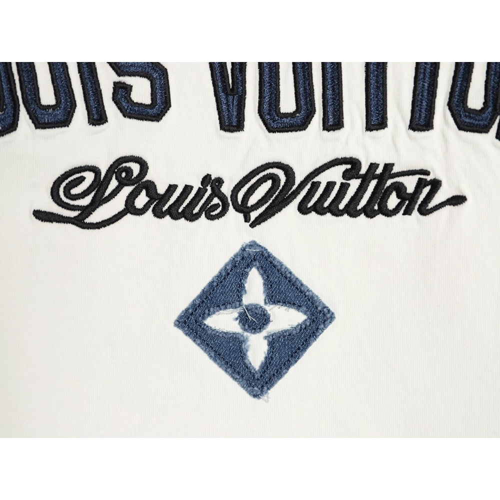 Louis Vuitton Distressed Denim Patchwork Embroidery Crewneck T-Shirt,Louis Vuitton