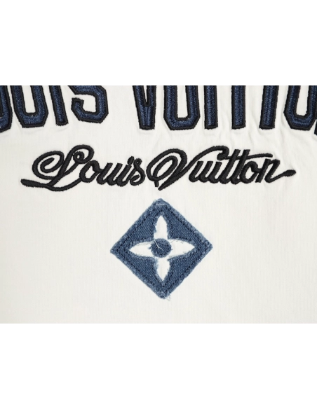 Louis Vuitton Distressed Denim Patchwork Embroidery Crewneck T-Shirt,Louis Vuitton