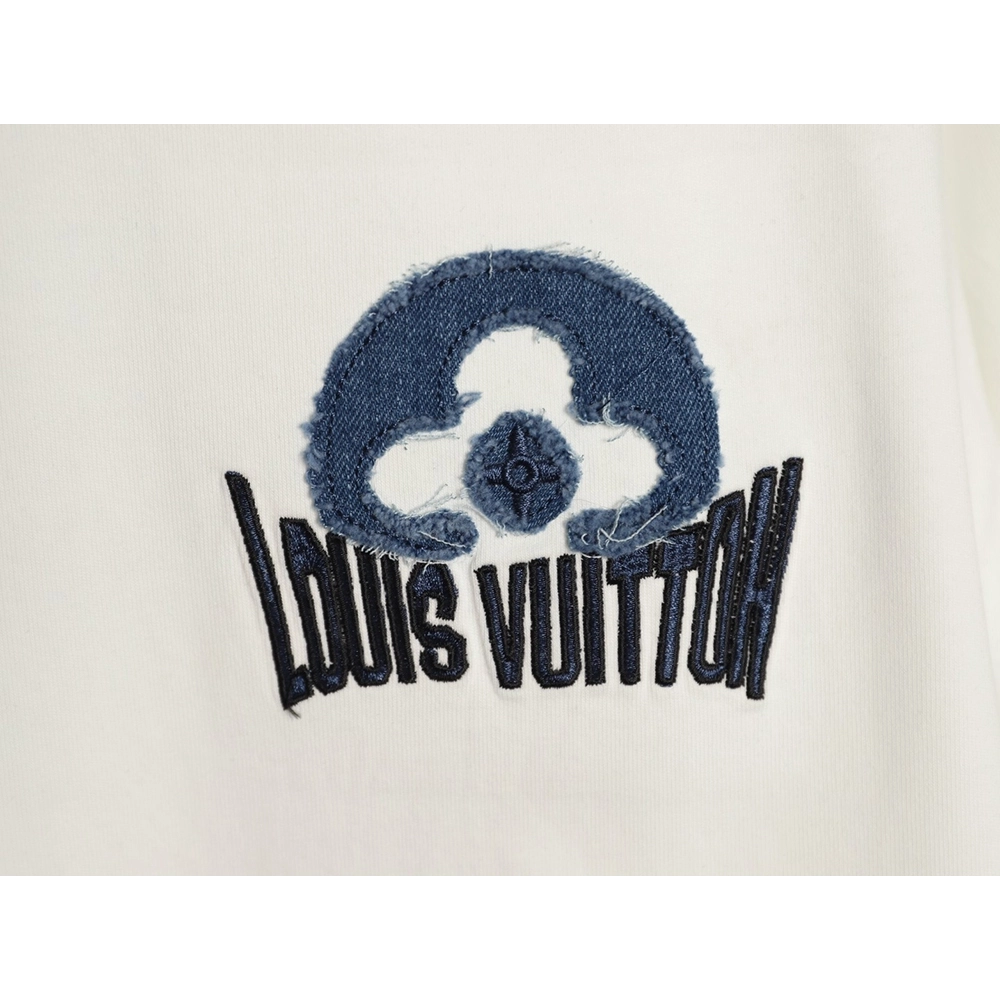 Louis Vuitton Distressed Denim Patchwork Embroidery Crewneck T-Shirt,Louis Vuitton