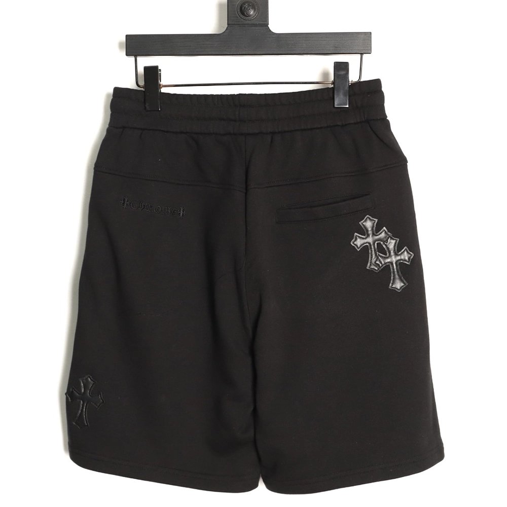 Chrome Hearts Leather-Appliqu¨¦ Cross-Embroidered Shorts TSK1,Chrome Hearts