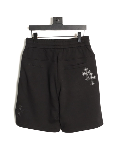 Chrome Hearts Leather-Appliqu¨¦ Cross-Embroidered Shorts TSK1,Chrome Hearts