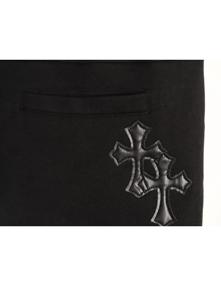 Chrome Hearts Leather-Appliqu¨¦ Cross-Embroidered Shorts TSK1,Chrome Hearts