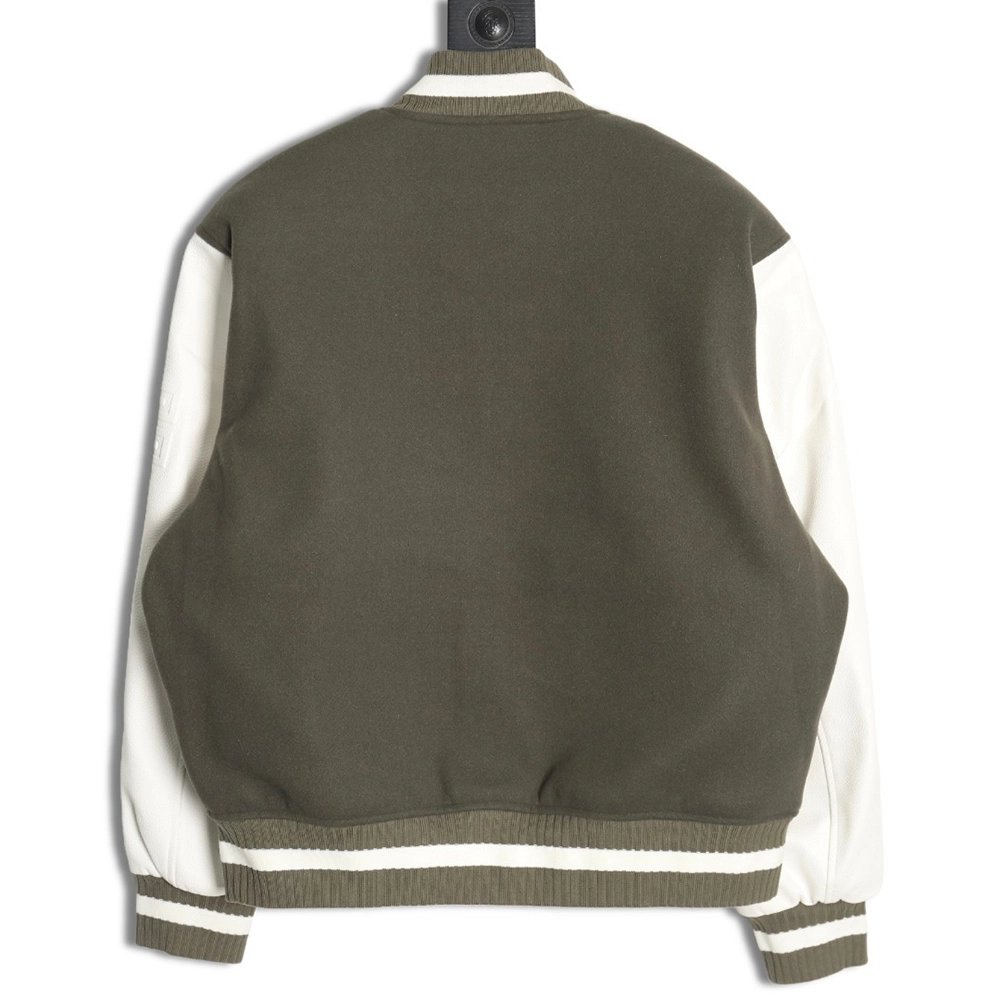 Givenchy Embroidered Letter Leather Sleeve Patchwork Wool Baseball Jacket,Givenchy