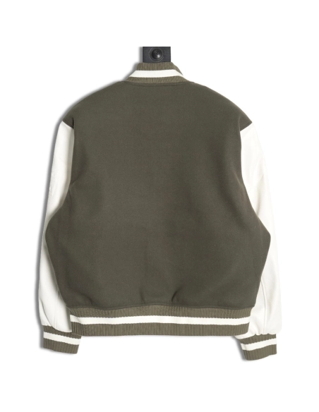 Givenchy Embroidered Letter Leather Sleeve Patchwork Wool Baseball Jacket,Givenchy