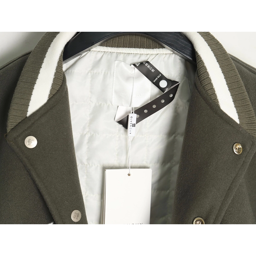 Givenchy Embroidered Letter Leather Sleeve Patchwork Wool Baseball Jacket,Givenchy