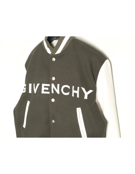 Givenchy Embroidered Letter Leather Sleeve Patchwork Wool Baseball Jacket,Givenchy
