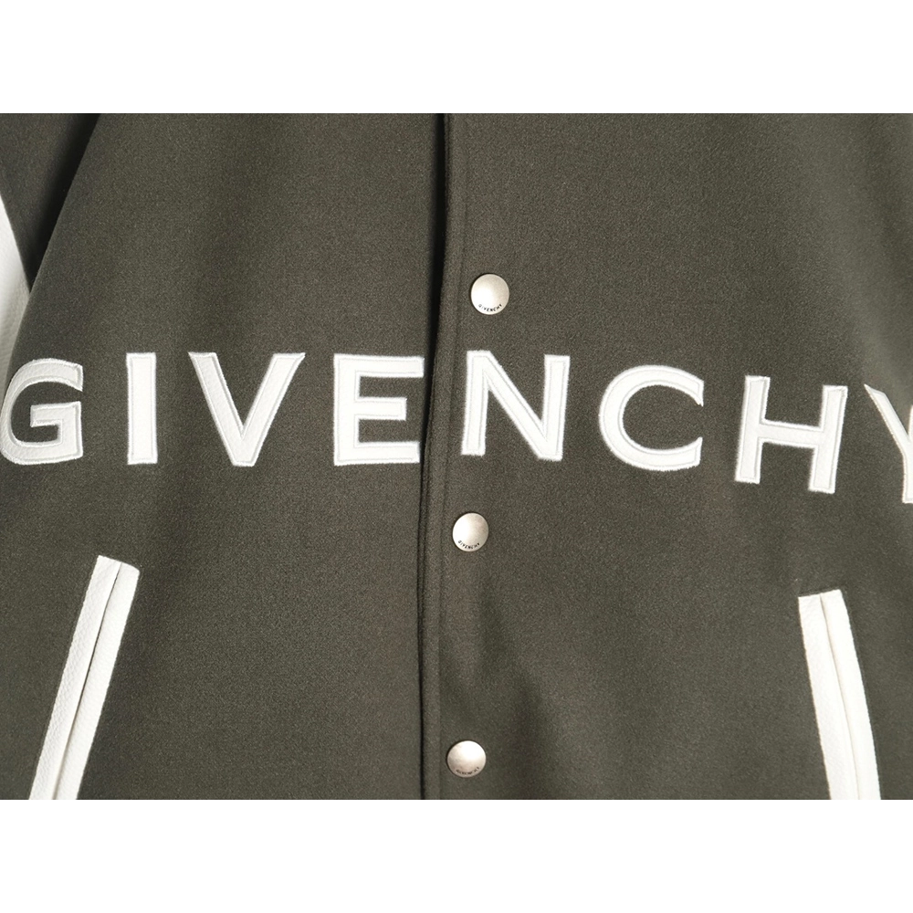 Givenchy Embroidered Letter Leather Sleeve Patchwork Wool Baseball Jacket,Givenchy