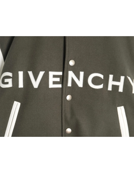 Givenchy Embroidered Letter Leather Sleeve Patchwork Wool Baseball Jacket,Givenchy
