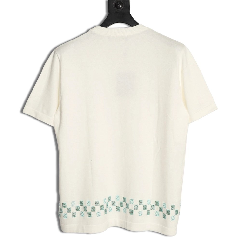 Louis Vuitton Beaded Letter Hem Checkered Knit Short-Sleeve Top,Louis Vuitton