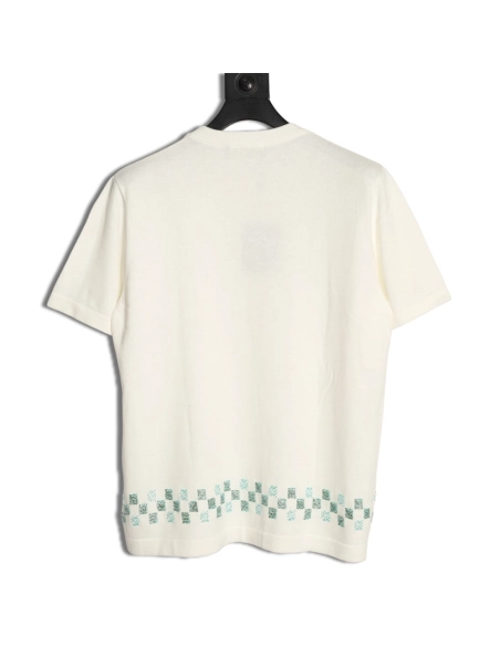Louis Vuitton Beaded Letter Hem Checkered Knit Short-Sleeve Top,Louis Vuitton