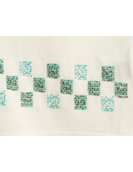 Louis Vuitton Beaded Letter Hem Checkered Knit Short-Sleeve Top,Louis Vuitton
