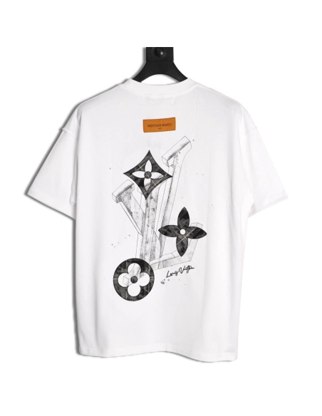 Louis Vuitton Sketch Clover Logo Print Short-Sleeve T-Shirt,Louis Vuitton