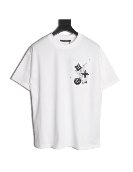 Louis Vuitton Sketch Clover Logo Print Short-Sleeve T-Shirt,Louis Vuitton