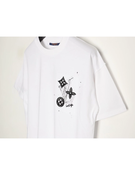 Louis Vuitton Sketch Clover Logo Print Short-Sleeve T-Shirt,Louis Vuitton