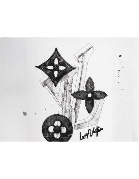 Louis Vuitton Sketch Clover Logo Print Short-Sleeve T-Shirt,Louis Vuitton