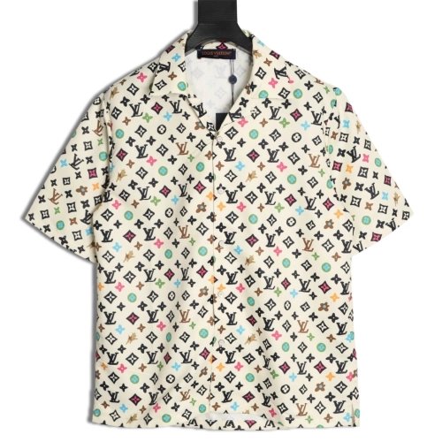 Louis Vuitton Collaboration Printed Mulberry Silk Short-Sleeve Shirt,Louis Vuitton