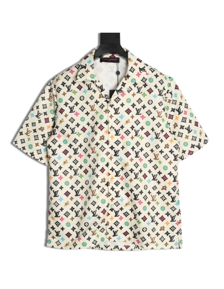 Louis Vuitton Collaboration Printed Mulberry Silk Short-Sleeve Shirt,Louis Vuitton