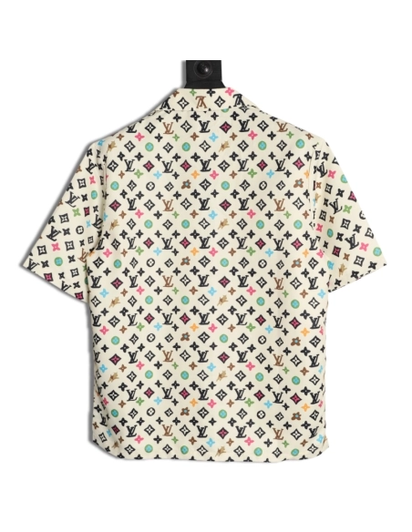 Louis Vuitton Collaboration Printed Mulberry Silk Short-Sleeve Shirt,Louis Vuitton