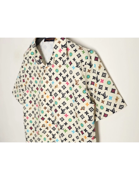 Louis Vuitton Collaboration Printed Mulberry Silk Short-Sleeve Shirt,Louis Vuitton