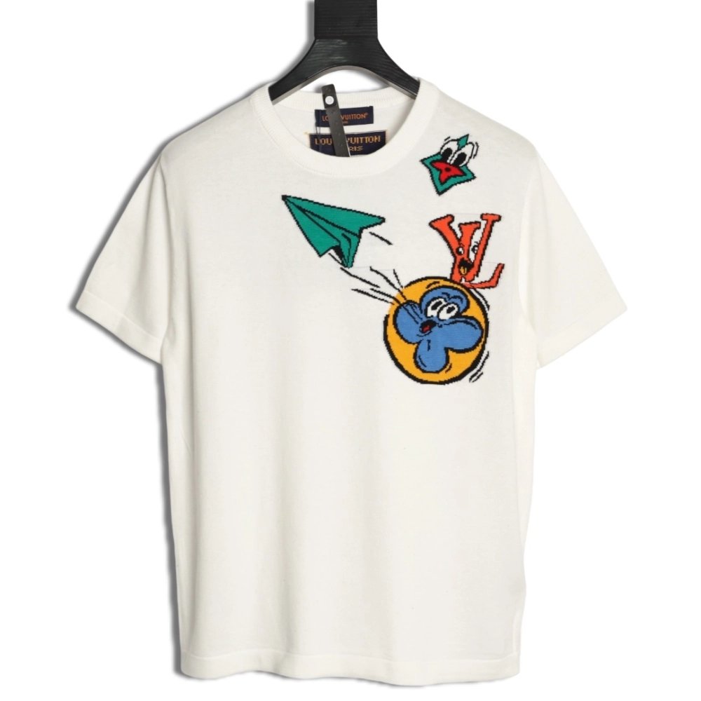 Louis Vuitton Airplane Jacquard Crewneck Short-Sleeve Knit T-Shirt,Louis Vuitton