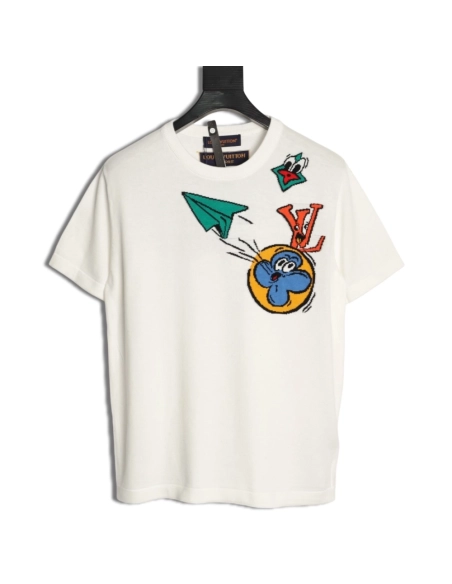 Louis Vuitton Airplane Jacquard Crewneck Short-Sleeve Knit T-Shirt,Louis Vuitton