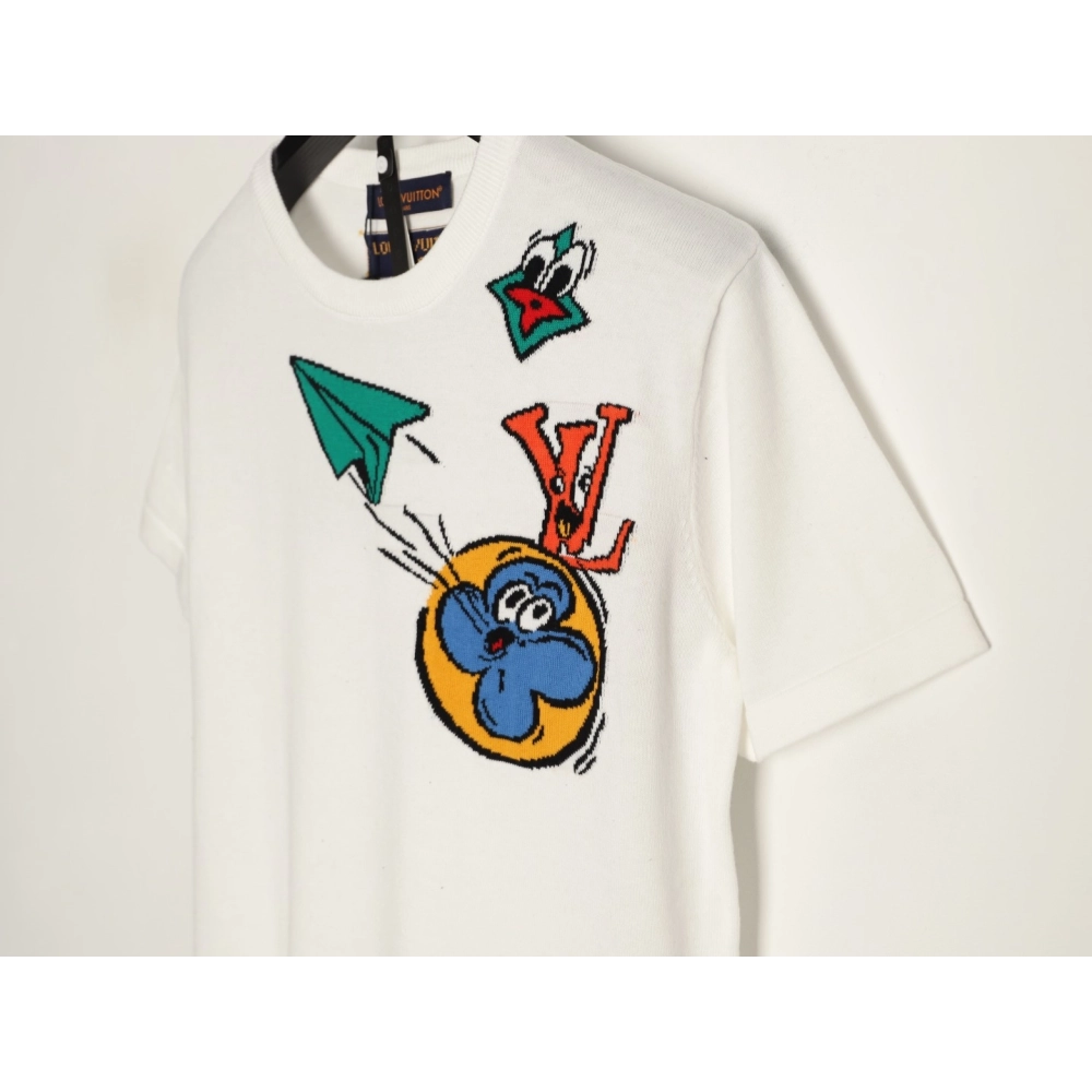 Louis Vuitton Airplane Jacquard Crewneck Short-Sleeve Knit T-Shirt,Louis Vuitton