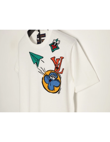 Louis Vuitton Airplane Jacquard Crewneck Short-Sleeve Knit T-Shirt,Louis Vuitton