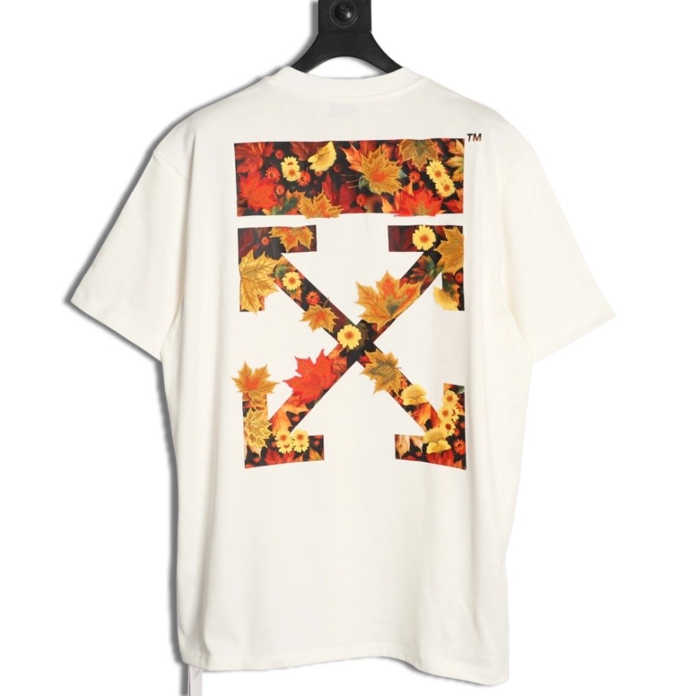 OFF-WHITE Autumn Embroidered Leaf Short-Sleeve T-Shirt,Off White