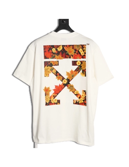 OFF-WHITE Autumn Embroidered Leaf Short-Sleeve T-Shirt,Off White