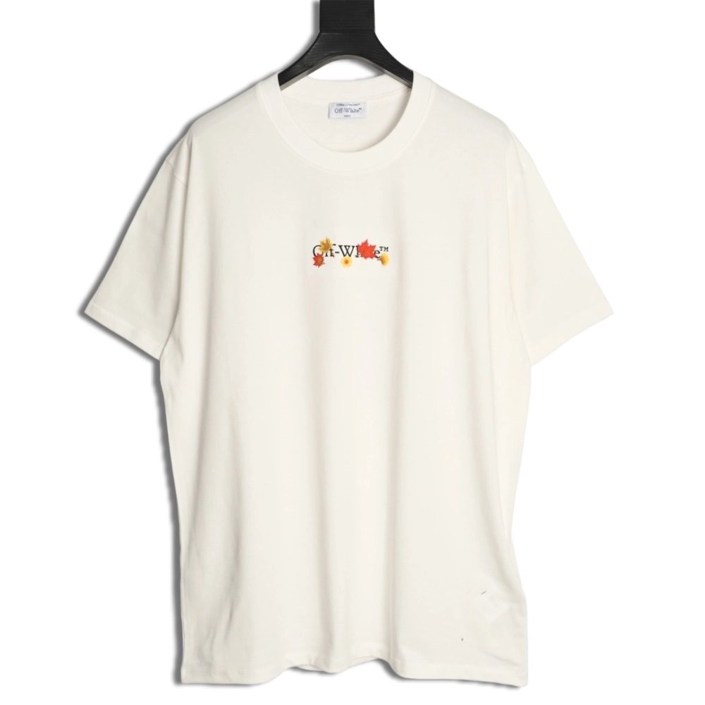 OFF-WHITE Autumn Embroidered Leaf Short-Sleeve T-Shirt,Off White