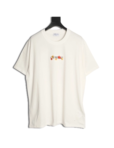 OFF-WHITE Autumn Embroidered Leaf Short-Sleeve T-Shirt,Off White