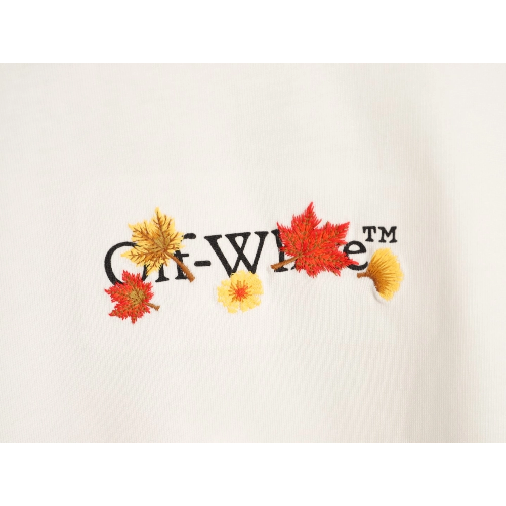 OFF-WHITE Autumn Embroidered Leaf Short-Sleeve T-Shirt,Off White