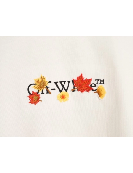 OFF-WHITE Autumn Embroidered Leaf Short-Sleeve T-Shirt,Off White