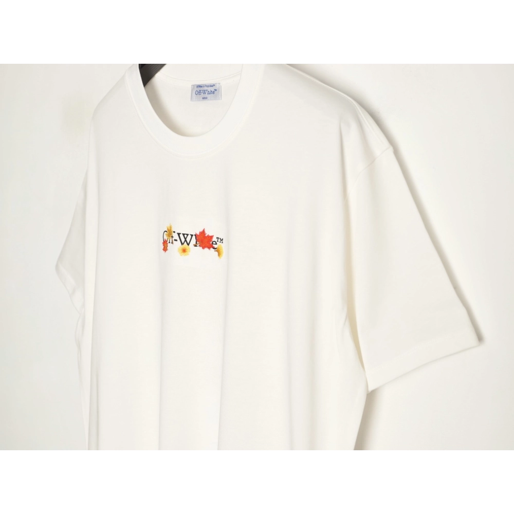OFF-WHITE Autumn Embroidered Leaf Short-Sleeve T-Shirt,Off White