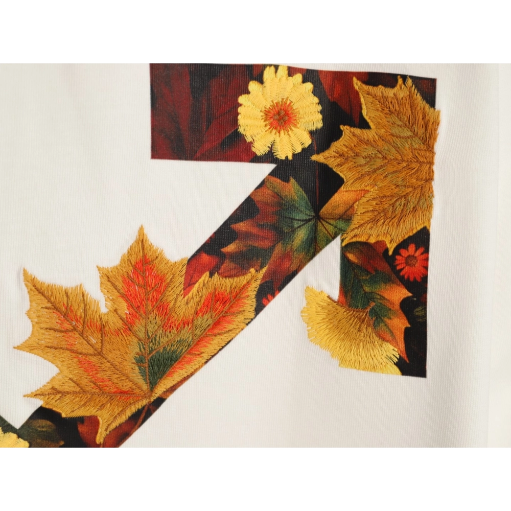 OFF-WHITE Autumn Embroidered Leaf Short-Sleeve T-Shirt,Off White