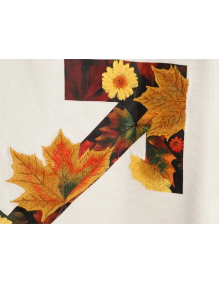 OFF-WHITE Autumn Embroidered Leaf Short-Sleeve T-Shirt,Off White