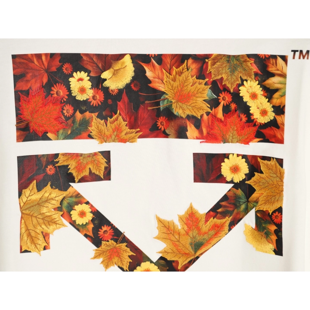OFF-WHITE Autumn Embroidered Leaf Short-Sleeve T-Shirt,Off White
