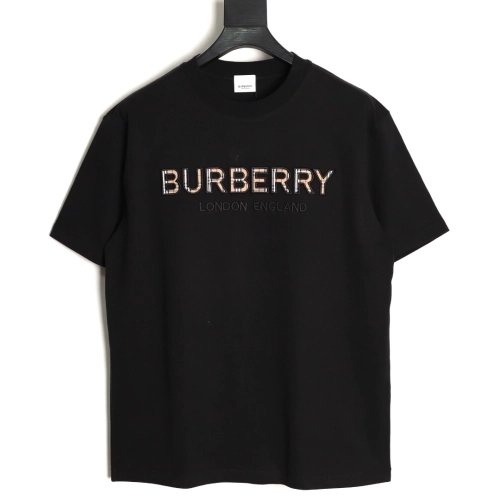 Burberry Plaid Patch Embroidery Short-Sleeve T-Shirt TSK1,Burberry